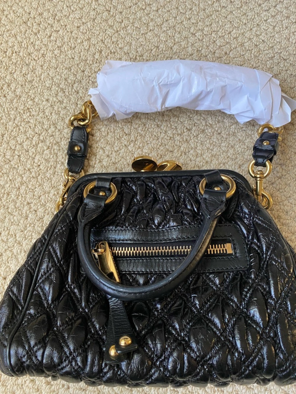 Marc Jacobs Stam Black Quilted Leather Satchel with Gold Rings - Picture 3 of 4
